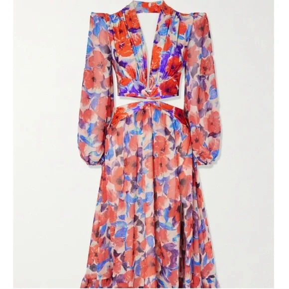 PatBO Violet Cut-Out Floral Maxi Dress in Cherry M - Picture 2 of 9